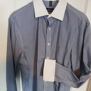 White on Blue French Cuff Dress Shirt